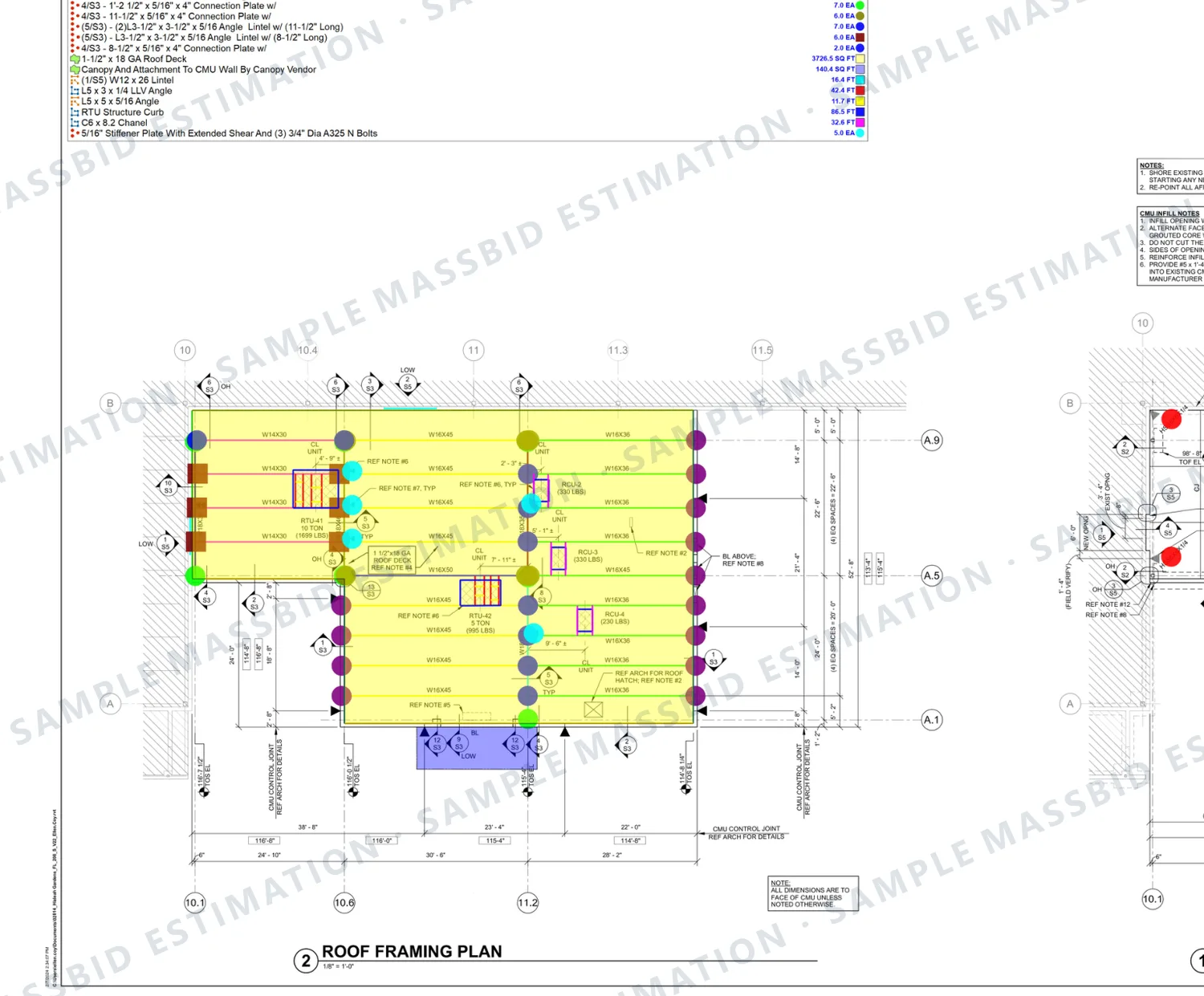 Steel roof framing takeoff for a Miami-Dade retail addition